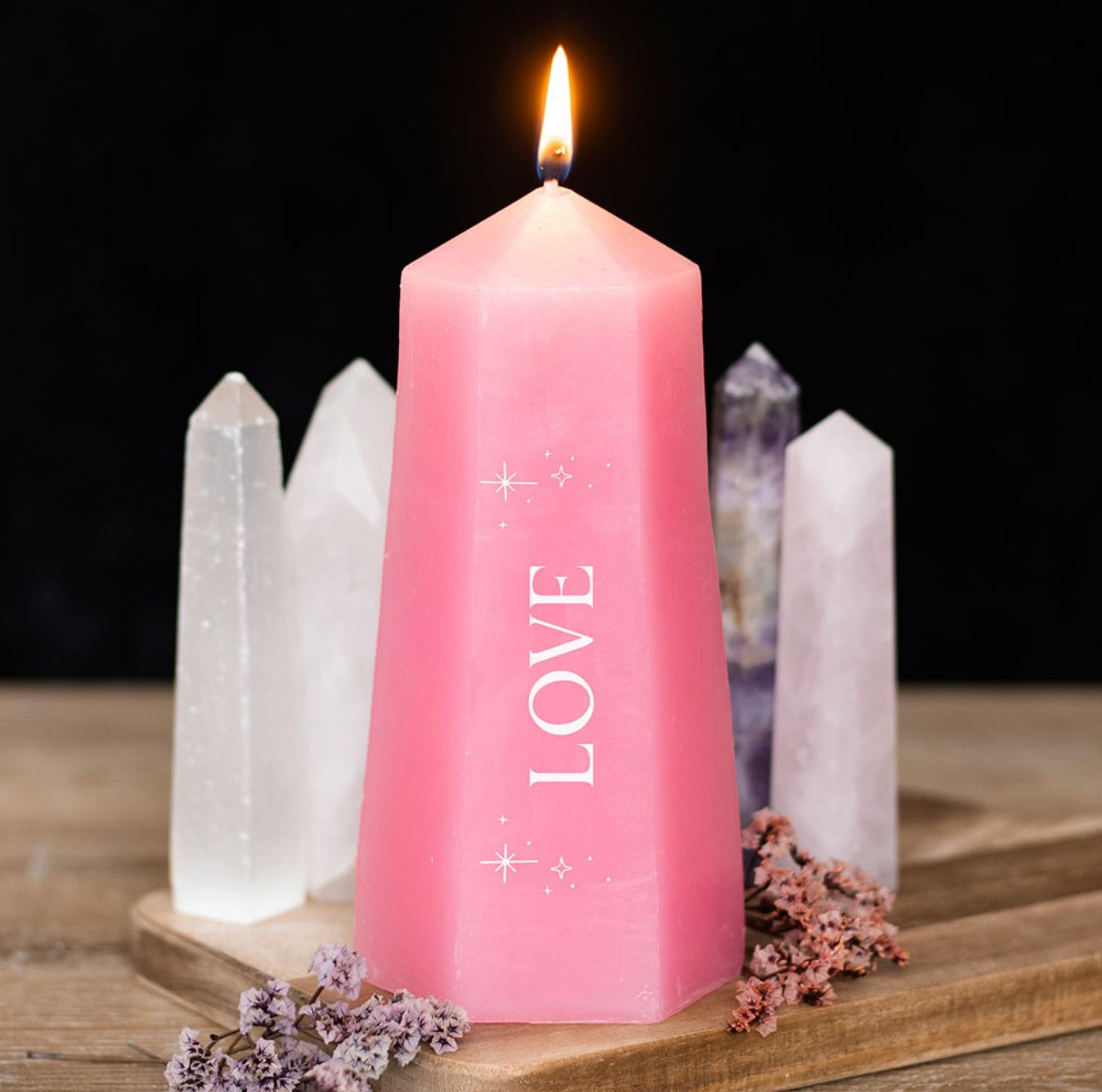 Love Crystal Candle with Rough Rose Quartz - Wicked Witcheries