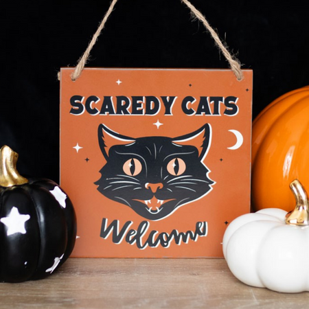 Scaredy Cats Welcome Hanging Sign - Wicked Witcheries