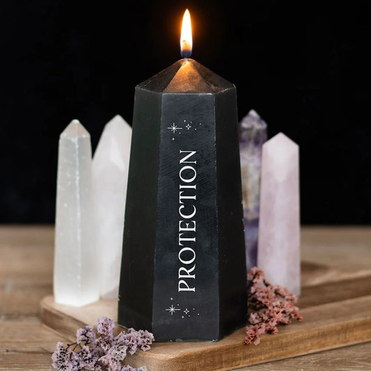 Protection Crystal Candle with Rough Black Obsidian - Wicked Witcheries