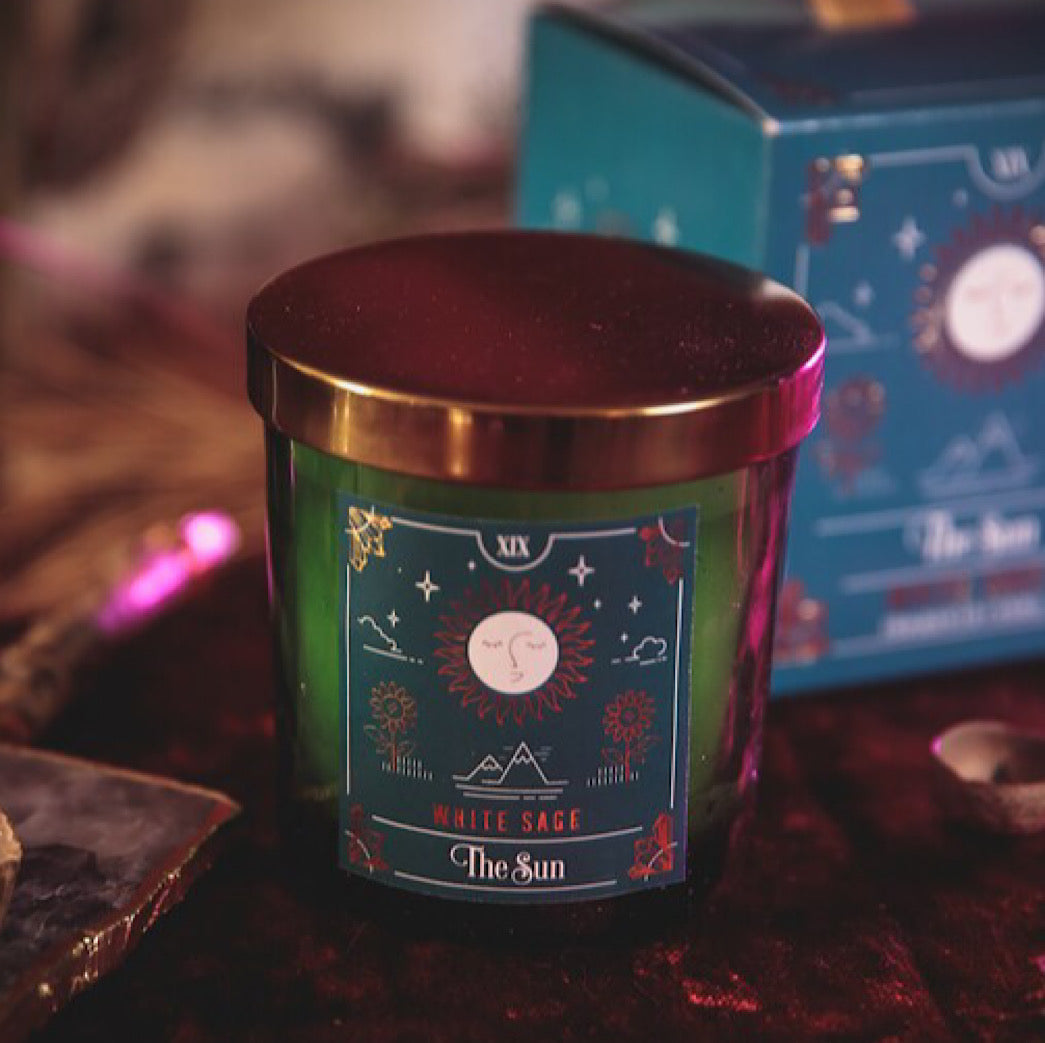 The Sun White Sage Tarot Candle - Wicked Witcheries