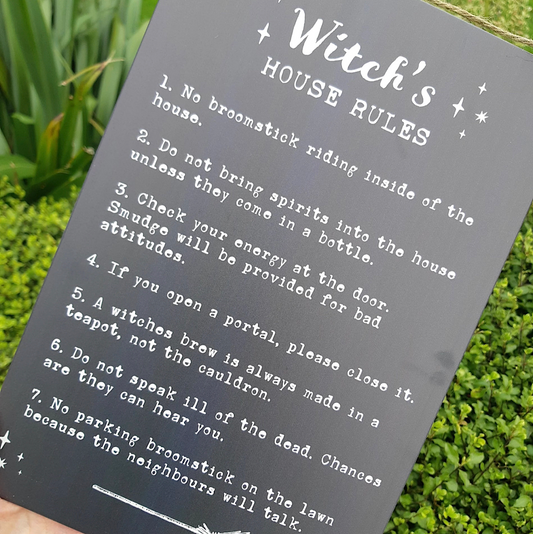 Witch's House Rules Metal Sign - Wicked Witcheries