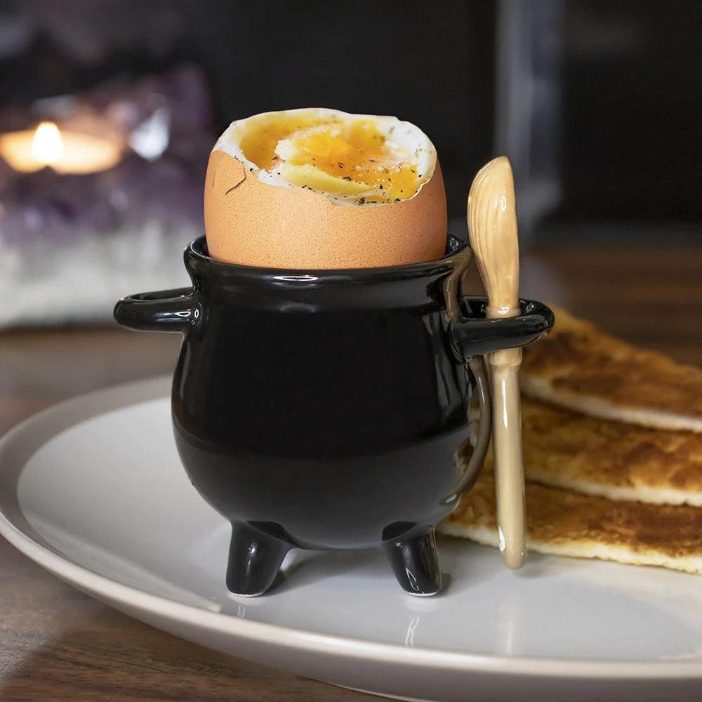 Cauldron Egg Cup with Broom Spoon - Wicked Witcheries