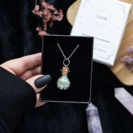 Luck Green Aventurine Crystal Chip Potion Bottle Necklace - Wicked Witcheries