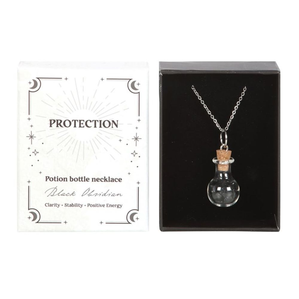 Protection Black Obsidian Crystal Chip Potion Bottle Necklace - Wicked Witcheries