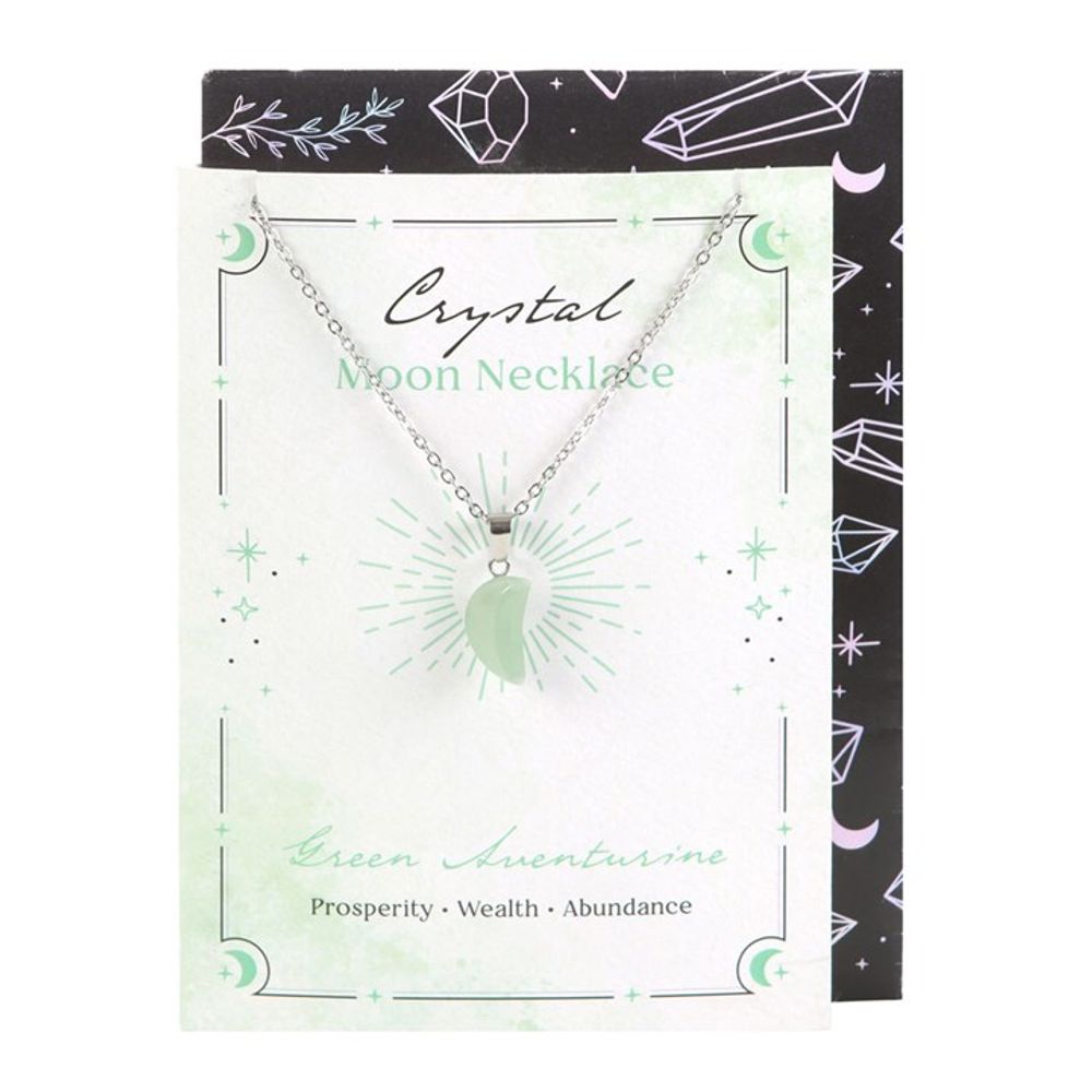 Green Aventurine Crystal Moon Necklace on Greeting Card - Wicked Witcheries