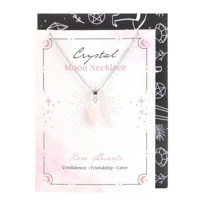 Rose Quartz Crystal Moon Necklace on Greeting Card - Wicked Witcheries