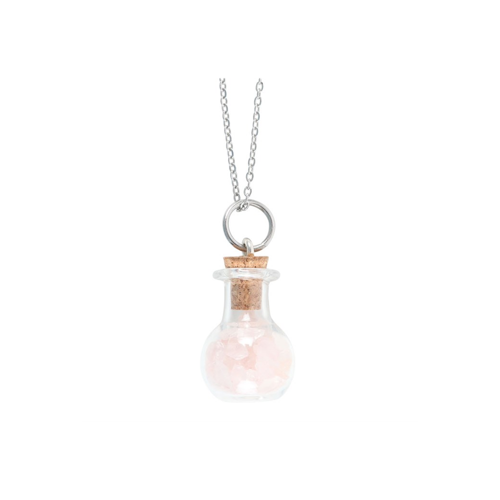 Love Rose Quartz Crystal Chip Potion Bottle Necklace - Wicked Witcheries