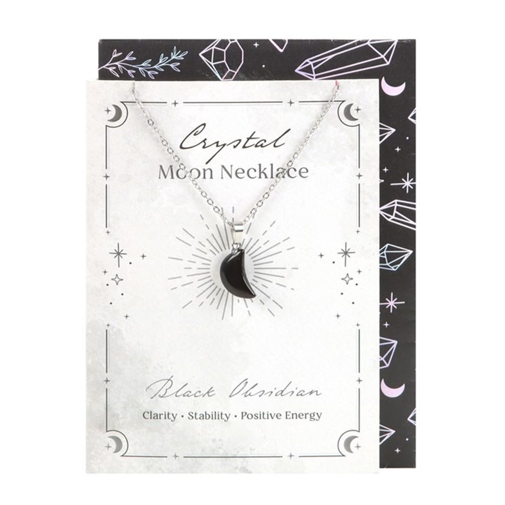 Black Obsidian Crystal Moon Necklace on Greeting Card - Wicked Witcheries