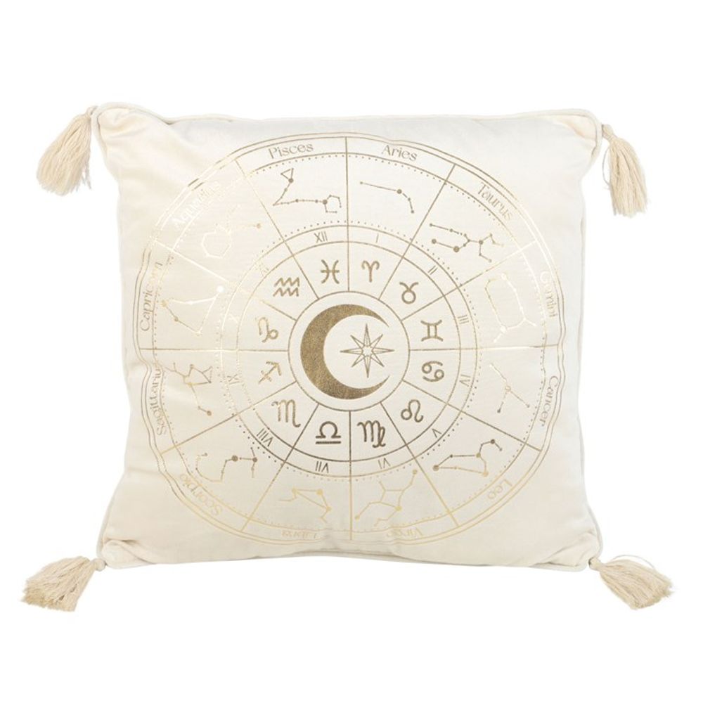 35cm Square Off White Astrology Wheel Cushion - Wicked Witcheries