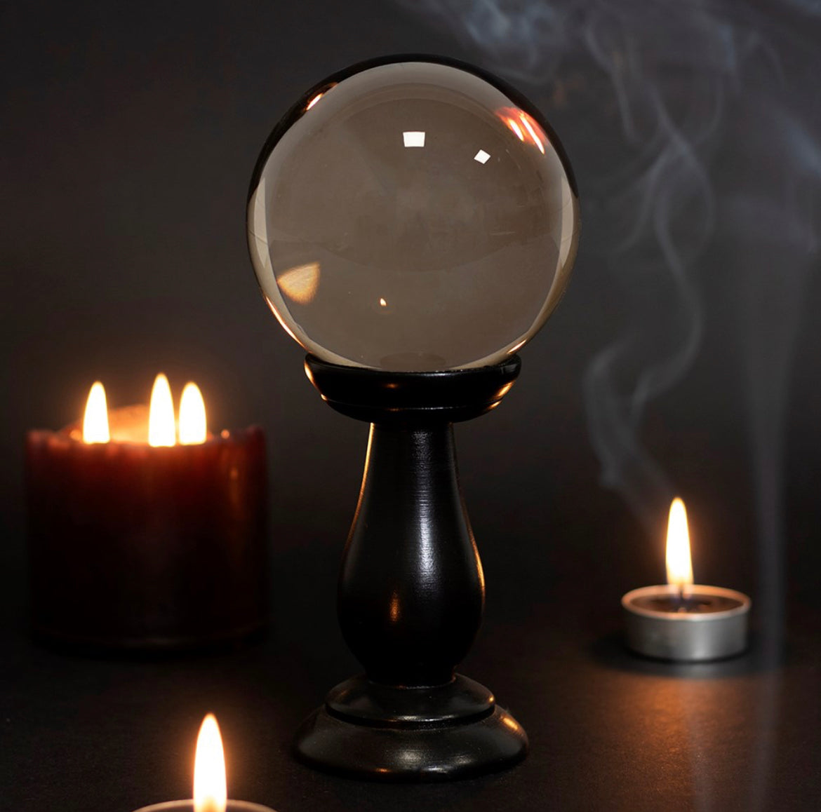Small Smoke Grey Crystal Ball on Stand - Wicked Witcheries
