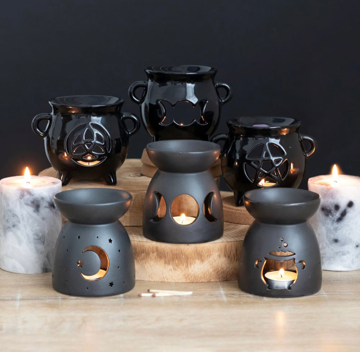 Black Triple Moon Cut Out Oil Burner - Wicked Witcheries