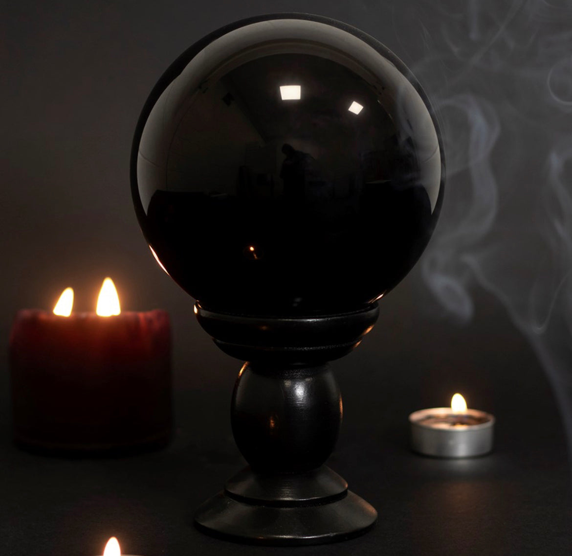 Large Black Crystal Ball on Stand - Wicked Witcheries