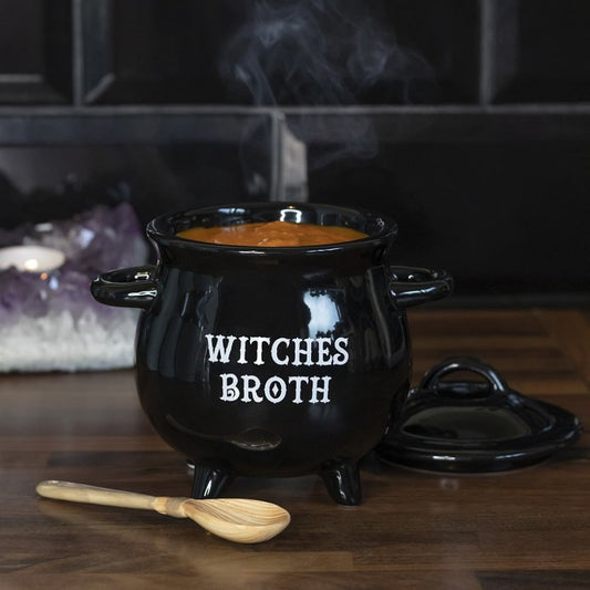 Witches Broth Cauldron Soup Bowl with Broom Spoon - Wicked Witcheries