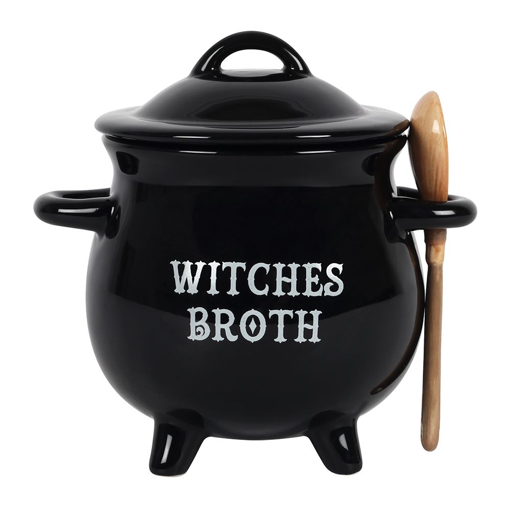 Witches Broth Cauldron Soup Bowl with Broom Spoon - Wicked Witcheries